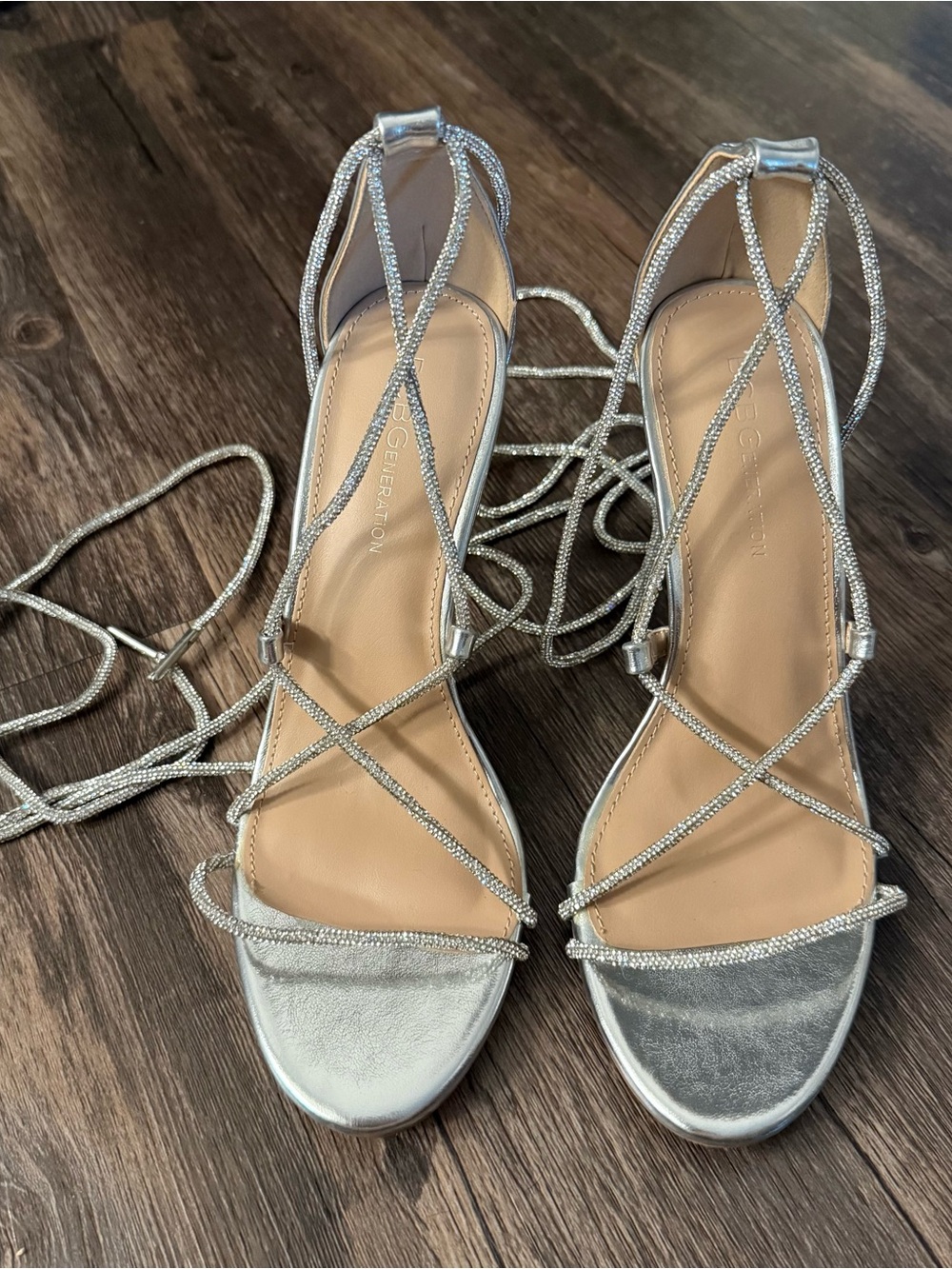 BCBGeneration Silver Strappy Lace-Up High Heels